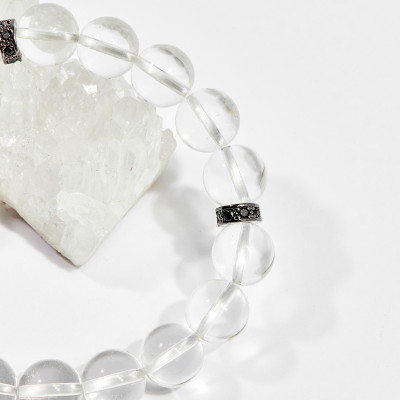 Vòng tay phong thủy nữ đá thạch anh trắng charm tròn 8mm mệnh thủy , kim - Ngọc Quý Gemstones