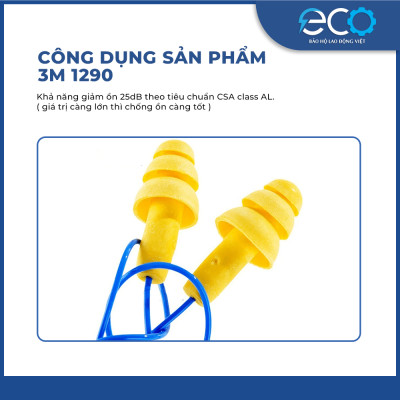 Nút bịt tai 3M 340 4004 có dây giảm ồn 25 dB