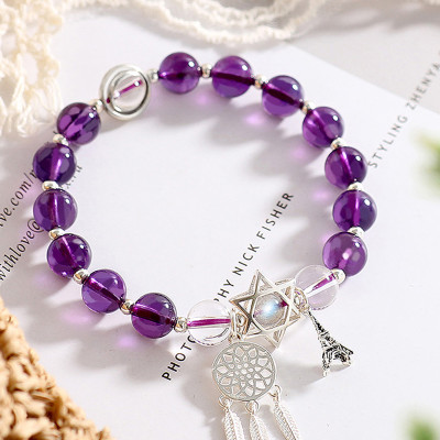 Vòng tay đá thạch anh tím phối Dreamcatcher mệnh hỏa, thổ - Ngọc Quý Gemstones