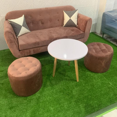 Bộ bàn ghế sofa phòng khách bọc nhung nỉ kèm 2 đôn