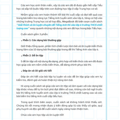Giải Thích Và Ôn Luyện Chuyên Đề Tiếng Anh Thi Vào Lớp 6 Trường THCS Chất Lượng Cao - MEGA