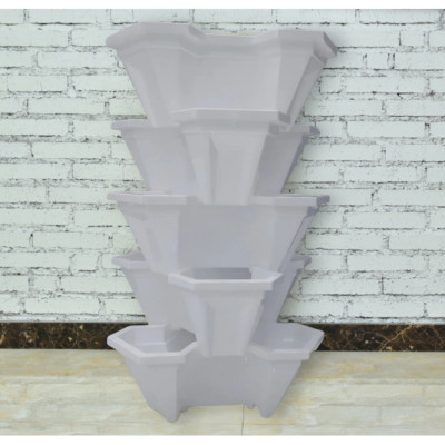 COMBO 2 THÁP TRỒNG RAU HỮU CƠ (7 chậu màu nâu + 7 chậu màu trắng)- Độ bền cao-Tiện dụng - Tiết kiệm không gian