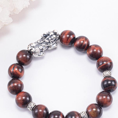 Vòng Tay Phong Thủy Đá Mắt Hổ Nâu Đỏ Phối Charm Tỳ Hưu Bạc (10mm) Mệnh Hỏa, Thổ Ngọc Quý Gemstones