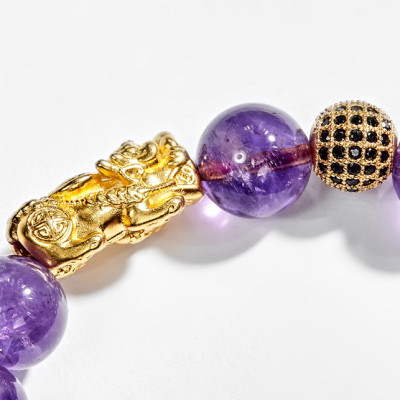 Vòng Tay Nam Đá Thạch Anh Tím Phối Tỳ Hưu Bạc Mạ Vàng 24K Ngọc Quý Gemstones