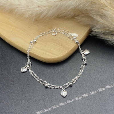 Lắc Tay Nữ Bạc 925 Trái Tim Kép BẠC HIỂU MINH LTU625