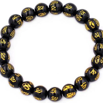 Chuỗi tay đá thạch anh đen phật chú khắc Lục Tự Kim Ngôn 8 ly 21 hạt - hợp mệnh Thủy, mệnh Mộc