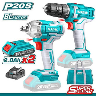 BỘ COMBO MÁY KHOAN TDLI200528 VÀ MÁY SIẾT BULOONG TIWLI2038 DÙNG PIN 20V (2 pin 2.0Ah + sạc) TOTAL TOSLI230702 - HÀNG CHÍNH HÃNG