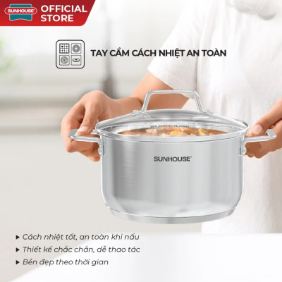 Bộ nồi chống dính đáy từ Sunhouse SHG604E Inox 304 - Bộ 2 nồi size 16/20cm - Công nghệ đáy từ Impact Bonding - Hàng chính hãng