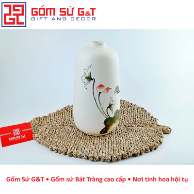 Lọ hoa dáng phích miệng nhỏ vẽ sen Gốm Sứ G&T