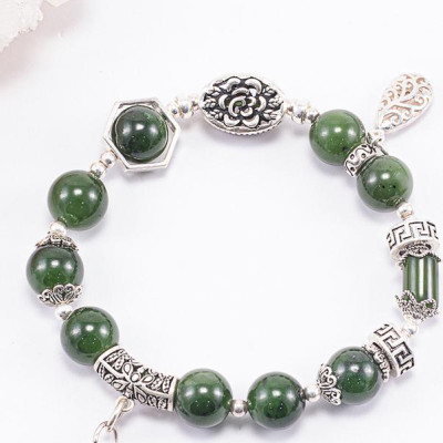 Vòng Tay Phong Thủy Nữ Đá Ngọc Bích Phối Charm Hoa Bạc (10mm) Mệnh Mộc, Hỏa Ngọc Quý Gemstones