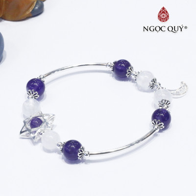 Vòng thạch anh ưu linh trắng phối thạch anh tím charm bạc - Ngọc Quý Gemstones