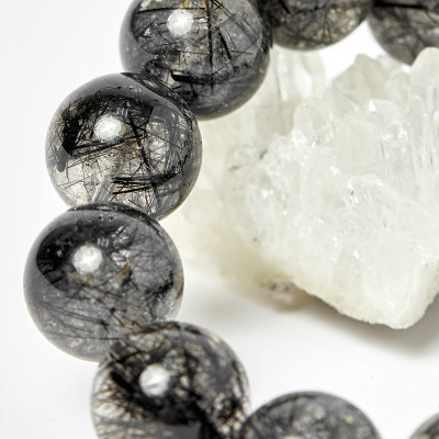 Vòng nam thạch anh tóc đen hạt 15mm mệnh thủy, mộc - Ngọc Quý Gemstones