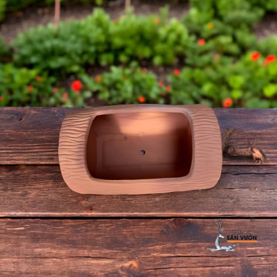 Chậu Gốm Đất Nung Hình Gốc Cây Ngang 40x20x25cm