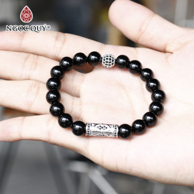 Vòng tay đá obsidian phối charm hợp kim 8mm mệnh thủy, mộc - Ngọc Quý Gemstones