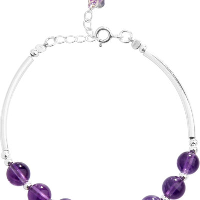 Vòng tay đá thạch anh tím phối charm ống bạc mệnh hỏa, thổ - Ngọc Quý Gemstones