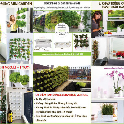 Chậu Trồng Cây Đứng Nhập Khẩu Châu Âu áp tường dạng tường xanh thẳng đứng hiệu Minigarden Vertical (Trọn bộ 3 SET + 1 KHAY nước)