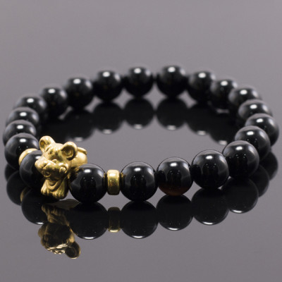 Vòng Tay Đá Thiên Thạch Charm Tuổi Tý Bạc Mạ Vàng 24K Ngọc Quý Gemstones