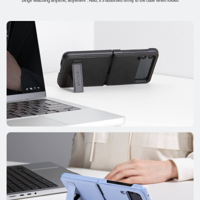 Case bao da chống sốc cho Samsung Galaxy Z Flip 3 trang bị chân chống giá đỡ điện thoại hiệu Nillkin Qin Vegan (bảo vệ máy cực tốt, chất liệu da thật cao cấp, thiết kế thời trang cá tính) - hàng nhập khẩu
