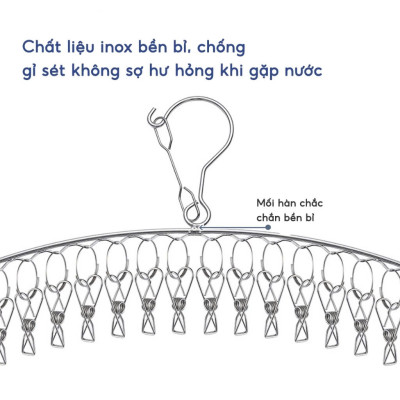Móc Treo Quần Áo, Móc Phơi Đồ Trẻ Em Inox Kẹp Chống Rơi, Móc Treo Tất, Vớ, Đồ Lót Nhiều Kiểu Dáng