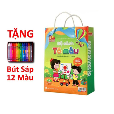 Sách - Bộ Sách Tô Màu phiên bản song ngữ Việt-Anh - Dành cho bé từ 4-5 tuổi (Túi 8 cuốn) Tặng hộp bút sáp 12 màu