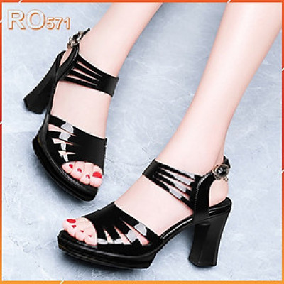 Giày sandal nữ cao gót 8 phân hàng hiệu rosata hai màu đen chì thời trang cao cấp ro571