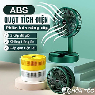 Quạt Tích Điện Để Bàn Mini Gấp Gọn - Xoay 360 Độ, 3 Tốc Độ, Pin Dung Lượng Lớn