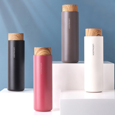 Bình giữ nhiệt Lock&Lock Flat 400ml màu đen LHC4227BLK - Hàng chính hãng, có khay lưới lọc trà, nắp nhựa kiểu gỗ - JoyMall