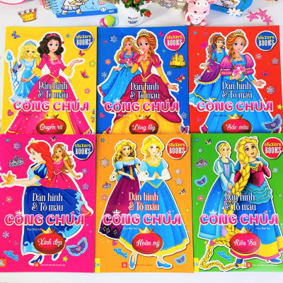 Sách - Combo 6 cuốn Dán hình và tô màu Công Chúa - ndbooks