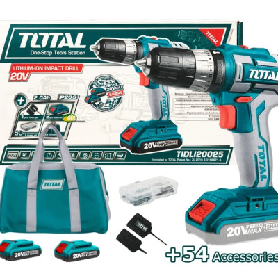 MÁY KHOAN BÚA DÙNG PIN 20V 45NM  (02 PIN VÀ 01 SẠC) TOTAL TIDLI20025 - HÀNG CHÍNH HÃNG