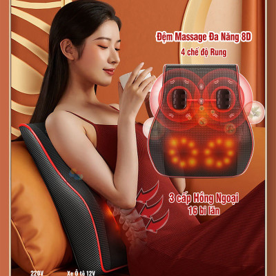 Gối Massage Kiêm Tựa Lưng LeerKang LEK-618-1 massage toàn thân 8D có hồng ngoại 3 cấp độ, mát xa rung tùy chỉnh, 5 chế độ xoa bóp đảo, hàng chính hãng