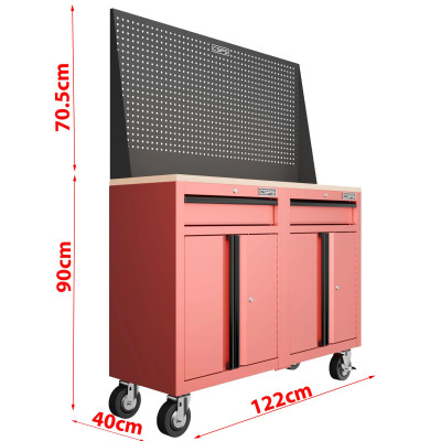 Bộ 2 Tủ dụng cụ CSPS 122cm 2 hộc kéo màu đỏ mặt ván gỗ kèm vách lưới