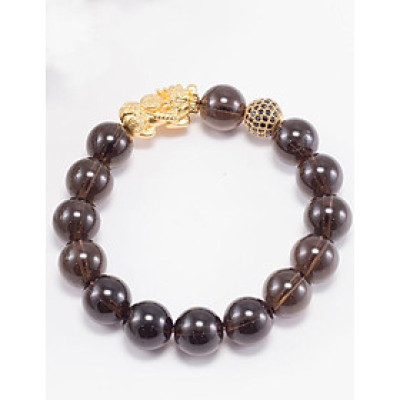 Vòng Tay Nam Đá Thạch Anh Khói Phối Tỳ Hưu Bạc Mạ Vàng 24K Ngọc Quý Gemstones