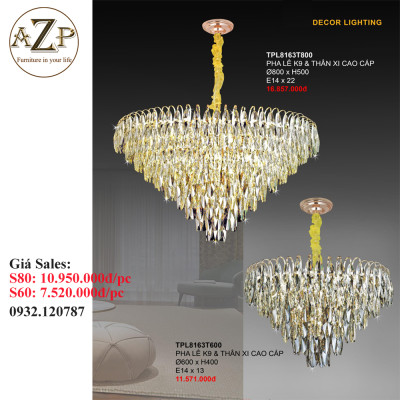 ĐÈN THẢ TRẦN PHA LÊ / ĐÈN THÔNG TẦNG TRANG TRÍ PHÒNG KHÁCH / PHÒNG NGỦ / CẦU THANG / KHÔNG GIAN SANG TRỌNG AZP-8163 phong cách đương đại, hàng nhập khẩu AZP