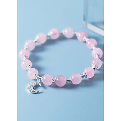 Vòng tay đá thạch anh hồng charm mặt trăng mệnh hỏa, thổ - Ngọc Quý Gemstones