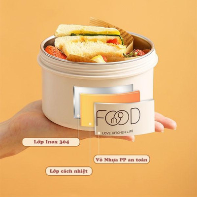 [KoSuyTu] Hộp Cơm Giữ Nhiệt  Lucky 2 Lớp 3 Tầng Rời - Chất Liệu Inox 304 - Tặng Kèm Túi Thìa Dĩa