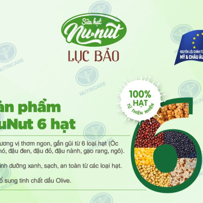 Thùng sữa nước Nunut 6 loại hạt Ngọc Lục Bảo ít đường giúp giải toả mệt mỏi bổ sung dinh dưỡng (48 hộp x 180m)