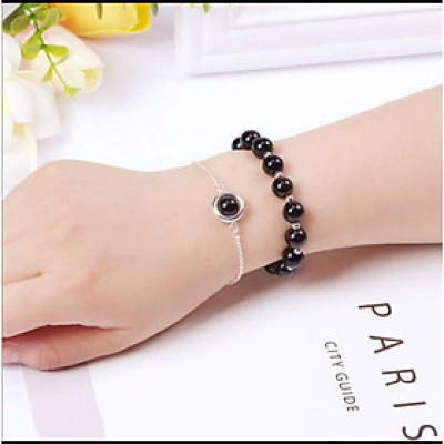 Bộ 2 vòng tay nữ đá thạch anh đen 8mm mix bi tròn cao cấp hút Lộc Tài Duyên