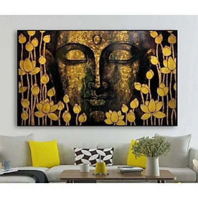 (ẢNH THẬT) Tranh treo tường phật trong hoa sen vàng tranh trang trí phòng thờ nơi tôn nghiêm