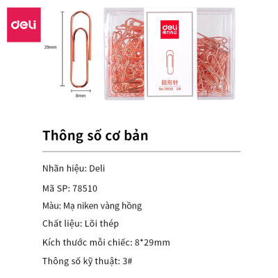 Ghim Vòng Deli - Mạ Vàng Hồng - 160 Chiếc /1 Hộp - 78510