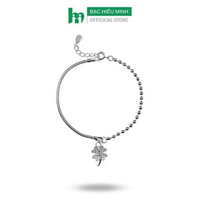 Vòng Tay Lắc Tay Nữ Bạc Ta Dây Mì Bi Cỏ 4 Lá May Mắn Bạc Hiểu Minh LTU575