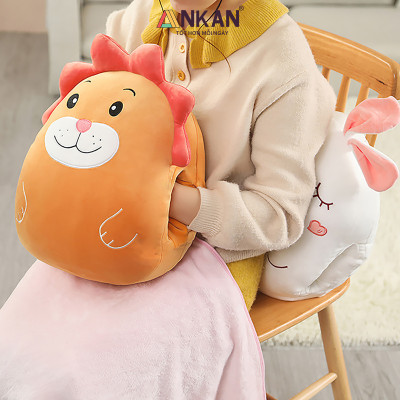 Bộ Chăn Gối Văn Phòng 3 Trong 1 Sư Tử Cam, Siêu Mềm Mại