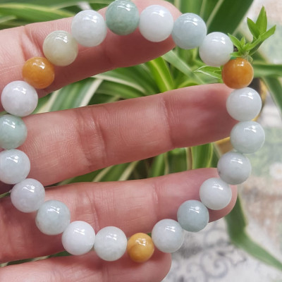 Vòng chuỗi đá Cẩm Thạch tự nhiên trắng huyết tam tài 8mm bóng đẹp Màu trắng bóng xanh vàng nữ đeo rất xinh đẹp xinh tay may mắn Vòng đá cẩm thạch tự nhiên tốt cho sức khoẻ công việc ạ