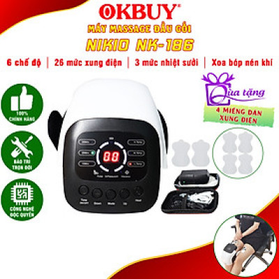 Máy Massage Đầu Gối Nikio NK-186 - Công Nghệ Rung, Túi Khí Xoa Bóp Nhẹ Nhàng Giúp Khớp Gối Thư Giãn, Giảm Đau Nhức - Kết Hợp Miếng Dán Xung Điện Matxa Giãn Cơ, Giảm Đau Nhức Toàn Thân - Dòng Pin Sạc