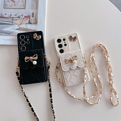 Ốp Lưng Cho Samsung S25 Ultra / S25 Plus / S24 Ultra / S23 Ultra / S22 Ultra Nơ Ví Da Kèm Dây Đeo Dài -BUM STORE GALAXY