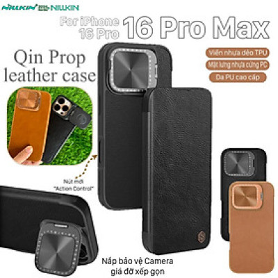 Bao da cho iPhone 16 Pro Max - 16 Pro NILLKIN QIN PROP - bảo vệ Camera kiêm giá đỡ - Hàng chính hãng