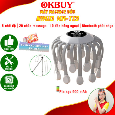 Máy Massage Đầu Bạch Tuột Nikio NK-113 - 20 Chân Rung Mát Xa, Hỗ Trợ Giảm Đau Đầu, Cải Thiện Trí Nhớ, Tích Hợp Hồng Ngoại, Kết Nối Bluetooth Nghe Nhạc Thư Giãn - 5 Chế Độ Mát Xa Tăng Tuần Hoàn Máu, Giảm Stress Giúp Dễ Ngủ
