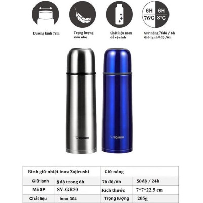 Bình giữ nhiệt nóng lạnh Zojirushi 0.5L SV-GR50, sản xuất Thái Lan, bảo hành giữ nhiệt 1 năm