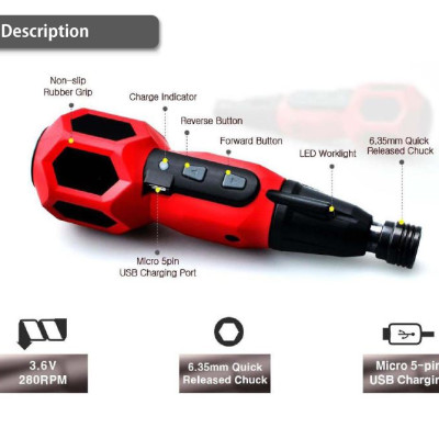 Dụng cụ khoan, vặn vít  cầm tay có sạc USB ( HIT-K01-1BIT )