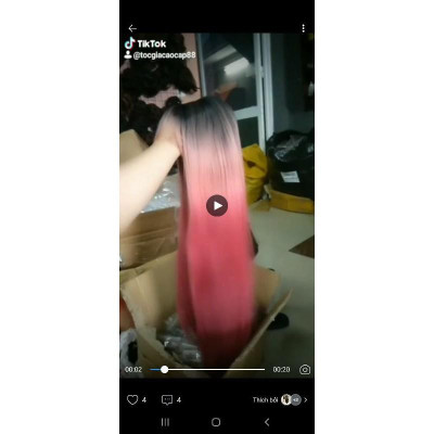 Tóc giả cao cấp ombre hồng, tặng lưới chùm tóc