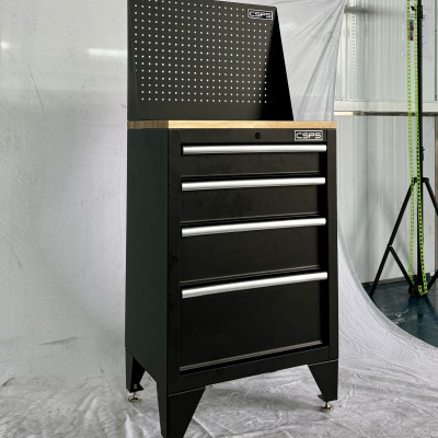 Tủ dụng cụ CSPS 61cm - 04 hộc kéo màu đen chân tủ ván gỗ vách lưới (tay cầm trắng)